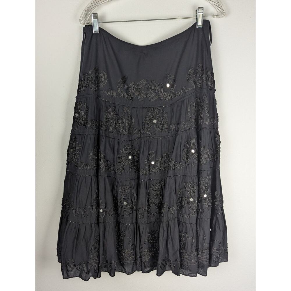 VTG Debbie Shuchat Black Tiered Mirror Skirt - Boho Whimsigoth Y2K - Size 10